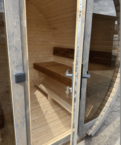 2 metrų apvali eglės medienos pirtis su panoraminiais full Bee eye langais