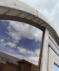 2 metrų apvali eglės medienos pirtis su panoraminiais full Bee eye langais